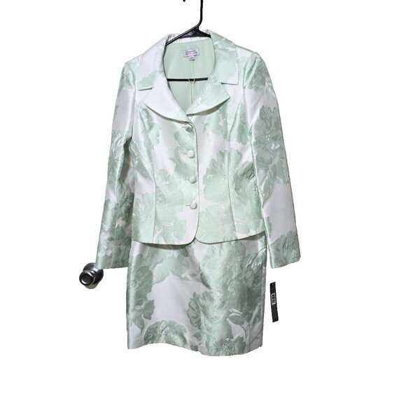 Tahari Suit Set Skirt 4 Floral Embroider Single Breast Classic Professional Work - Picture 1 of 16